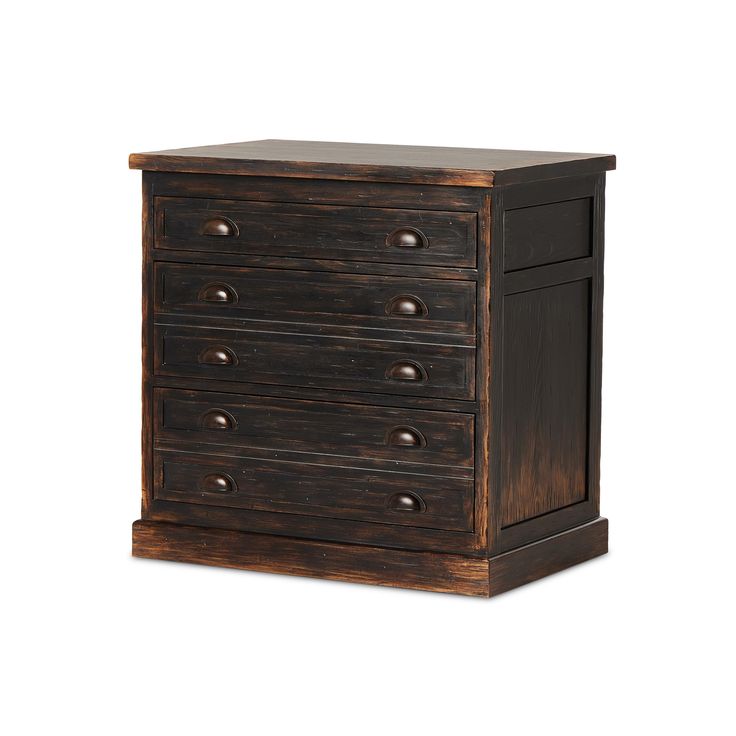 a wooden dresser with three drawers on one side and an open drawer on the other