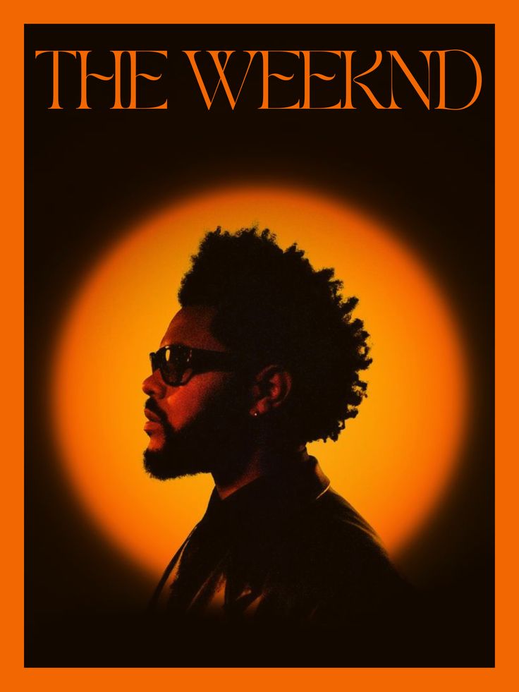 a man with sunglasses on his face in front of an orange background and the words, the weekend