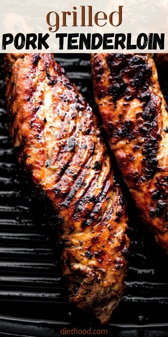 grilled pork tenderloin on the grill with text overlay