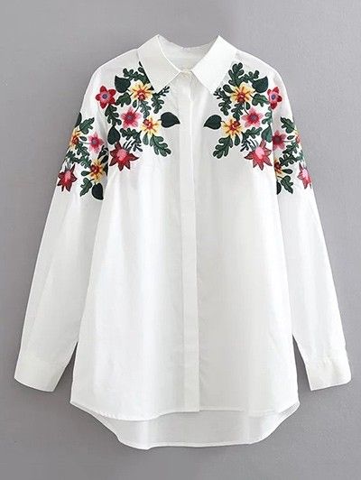 Long Sleeves Floral Embroidered Cotton Shirt - White - 3Z10682412 - Women's Clothing, Women's Tops & T-Shirts, Blouses & Shirts  #BlousesShirts #Women's #Clothing # #Women's #Tops #& #TShirts # #Blouses #& #Shirts Áo Blu, Shirt Collar Pattern, Long Sleeve Loose Blouse, Europe Fashion, Shirt Embroidery, Embroidered Tunic, Collar Pattern, Embroidery Fashion, Loose Blouse