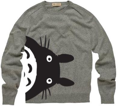 a gray sweater with a black cat on the front and white face in the back