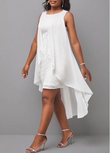 White High Low Dress, White Party Outfit, Light Grey Dress, White Dress Party, White Party, White Sleeveless, Embroidered Dress, Look Fashion, Women's Fashion Dresses