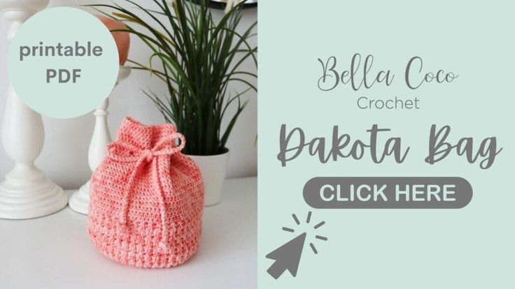 a crochet bag is shown next to a potted plant