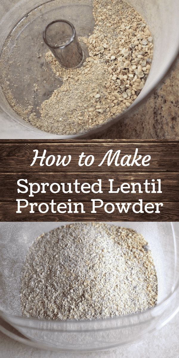 how to make sprouted lentil protein powder in a glass bowl on top of a wooden table