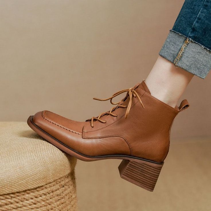 CHIKO Badru Square Toe Block Heels Ankle Boots feature leather upper, leather lining, rubber sole. Heel height is approx. 2" (5 cm) Chiko Shoes, Sock Ankle Boots, Chunky Heel Ankle Boots, Brown Leather Ankle Boots, Block Heel Ankle Boots, Chic Leather, Elegant Shoes, Fashion Heels, Latest Shoes