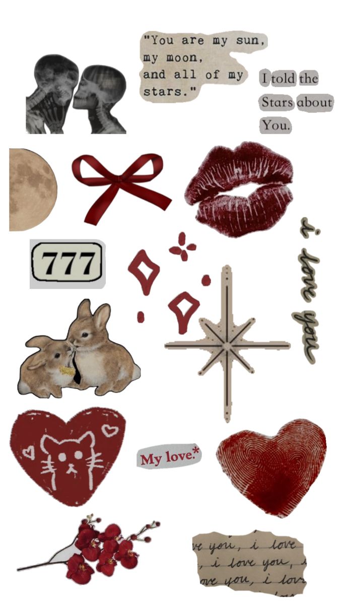 an assortment of stickers and decals on a white background with the words i love you