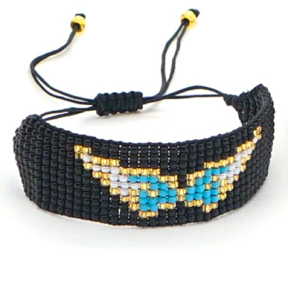 Miyuki Seed Bead Adjustable Bracelet Black / Blue Wings Brand New Boutique Item Offers Welcome Bundle & Save! Black Bohemian Letter Beads, Bohemian Black Letter Beads, Adjustable Black Friendship Bracelet With Colorful Beads, Black Friendship Bracelets With Colorful Beads As Gift, Casual Black Beaded Friendship Bracelets, Black Letter Beads Bracelet For Beach, Black Bracelets With Letter Beads For Beach, Bohemian Black Friendship Bracelet With Tiny Beads, Black Beaded Friendship Bracelets For Jewelry Making