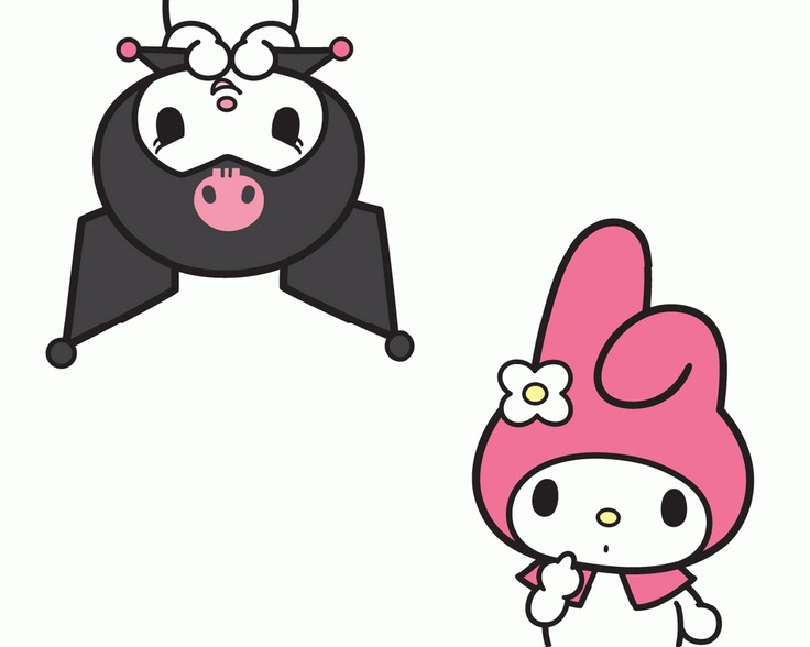 hello kitty and black cat are standing next to each other