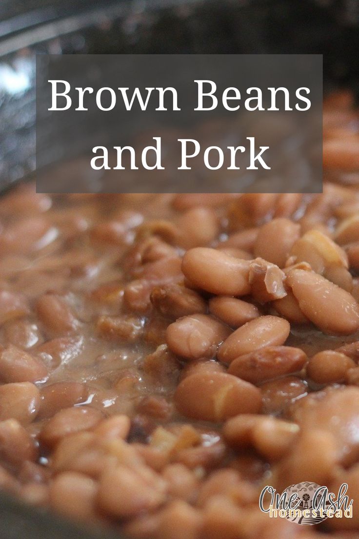 brown beans and pork in a pot with the words, how to cook brown beans and pork