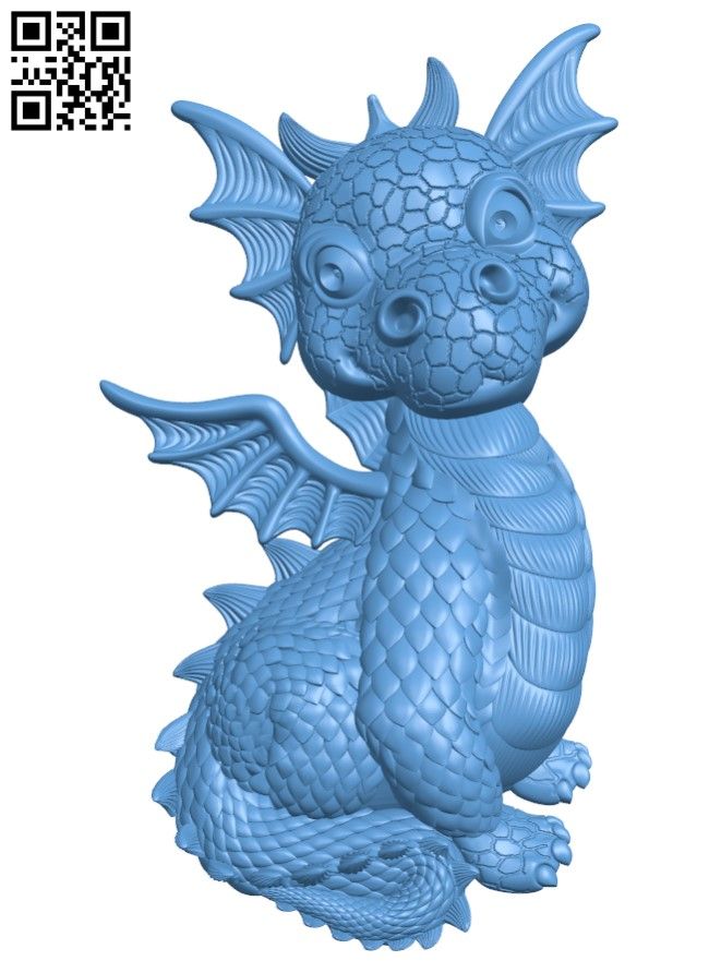 a blue dragon figurine sitting on top of a white table next to a qr code