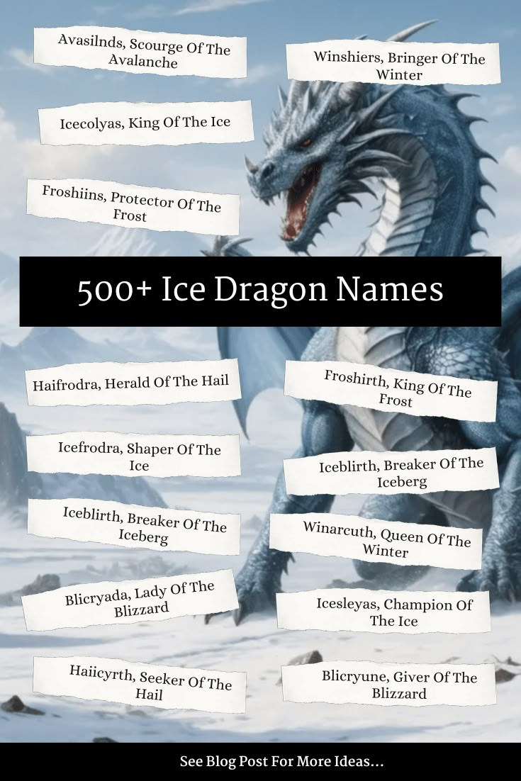 the ice dragon names are shown in this poster