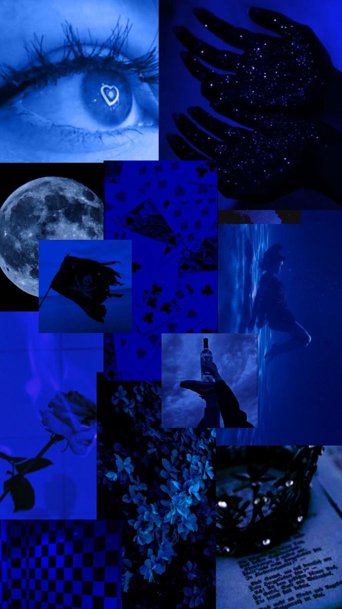 a collage of images with blue and black colors