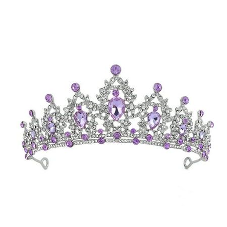 Welcome to Beauos! Bridal Crown Temperament Shiny Purple Rhinestone Crowns Bridal Headband Hairwear Hair Jewelry Ornaments For Party Features: With light weight and good toughness design, this bridal crown gives you a comfortable wearing experience. Shiny purple rhinestone bridal crown gives your hair a wonderful decoration and make you look more elegant and charming. It is constructed of alloy rhinestone material. The diameter of this product is 14cm and the height is 6cm. It is suitable for pa Purple And Silver Crown, Purple Sweet 16, Sixteen Birthday Party Ideas, Quince Planning, Bridal Hair Decorations, Wedding Party Hair, Sweet Sixteen Birthday Party Ideas, Crystal Crown Wedding, Photo Studios