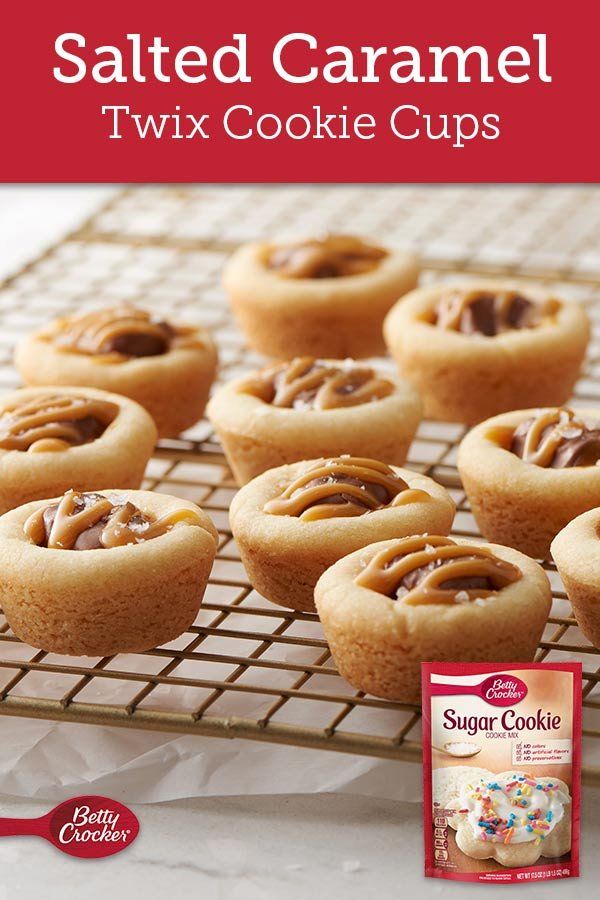 salted caramel twin cookie cups on a cooling rack with a bag of sugar cookies in the background