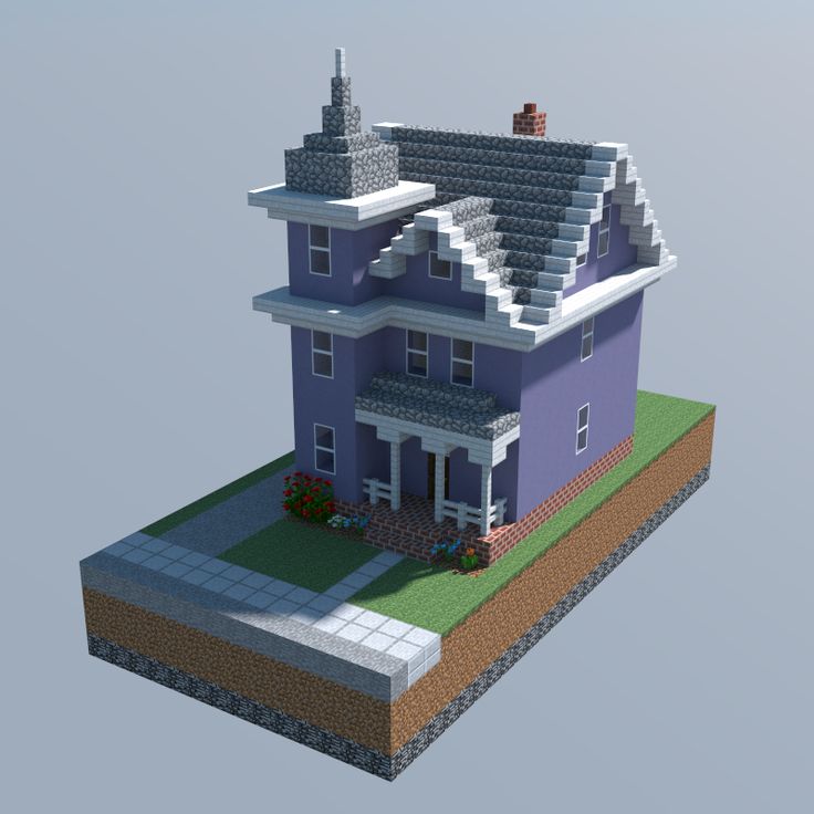 a small purple house on top of a patch of land