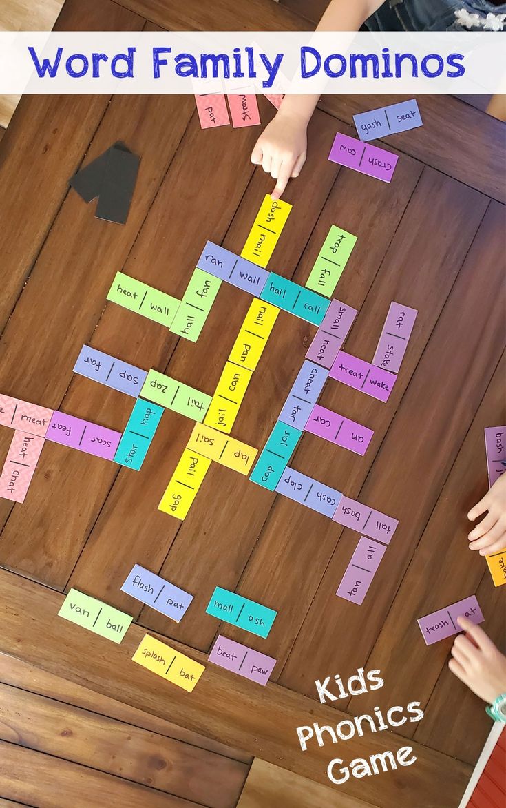 the word family dominos game is shown with two hands on it and one hand pointing at