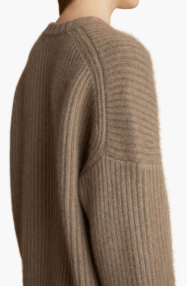 Sumptuous cashmere furthers the luxe look and feel of this relaxed sweater finely textured with allover ribbing. Since its founding in 2016, this New York label has made its mark with fashion insiders, thanks in part to Catherine Holstein's coveted knits. 25" length (size Medium) Crewneck Long sleeves Dropped shoulders 100% cashmere Dry clean Imported Designer Clothing Fisherman's Rib, Leather Outerwear, Favorite Daughter, Denim Shoes, Romantic Dress, Loungewear Shorts, Designer Clothes For Men, Autumn Fashion Women, Outerwear Coats