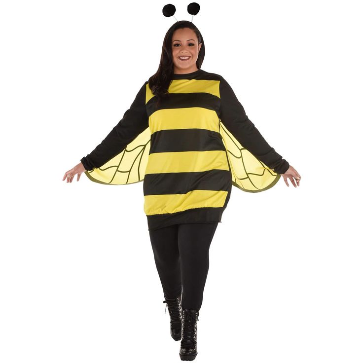 a woman dressed in a bee costume