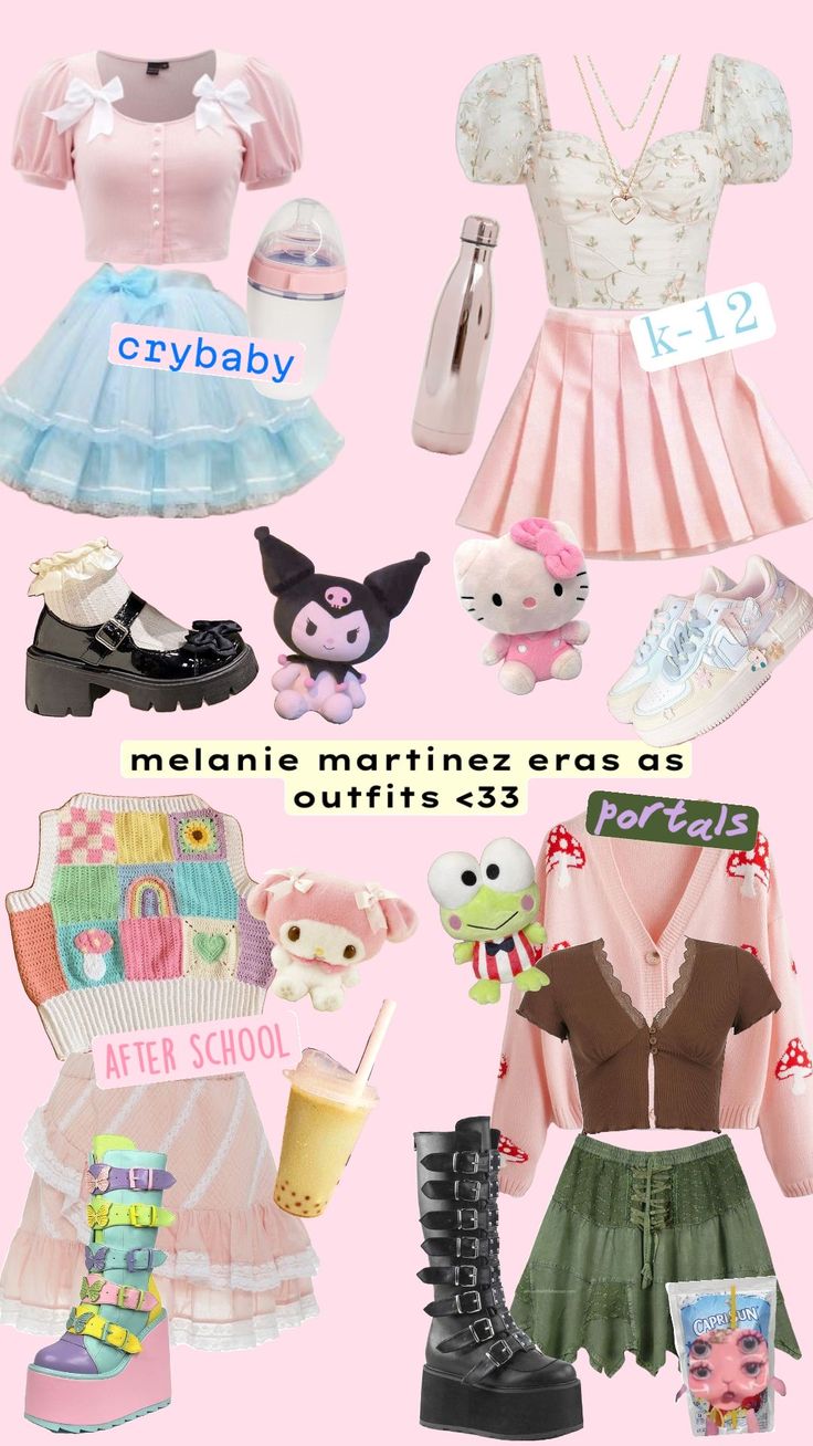 many different types of clothes and shoes are shown in this graphic style, with the words meanie marinanzo eras as outfits 123