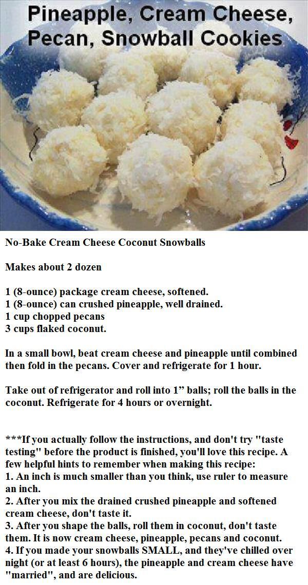 recipe for pineapple cream cheese, pecan snowball cookies