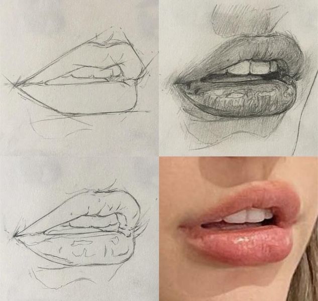 four different stages of drawing lips