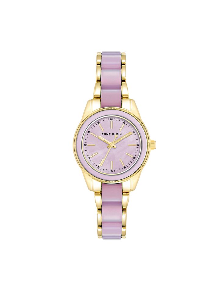 Anne Klein Gold-Tone/ Lavender Pearlescent Resin Link Bracelet Watch Chic Band, Pearl Watch, Clothes Wishlist, Trendy Watches, Jewelry Accessories Ideas, Dope Jewelry, Jewelry Clasps, Accessories Ideas, Jewelry Lookbook