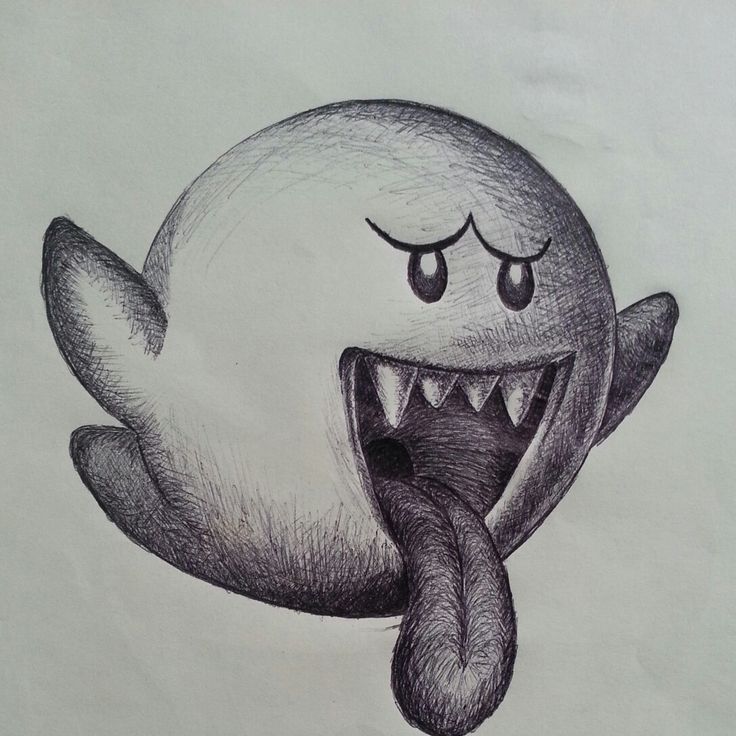 a drawing of a cartoon character with its mouth open and tongue hanging out to the side