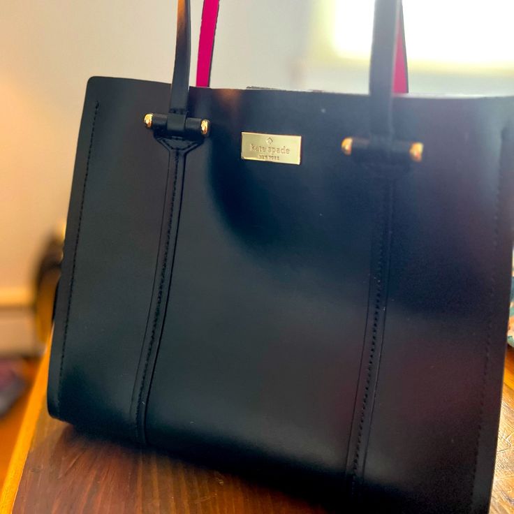 Black And Pink Leather Kate Spade Purse - Never Used Elegant Black Kate Spade Shoulder Bag, Elegant Black Kate Spade Bag, Kate Spade Black Shoulder Bag With Gold-tone Hardware, Kate Spade Black Bag, Pink Kate Spade Purse, Kate Spade Bag Black, Kate Spade Purse Pink, Pink Kate Spade, Bags Black