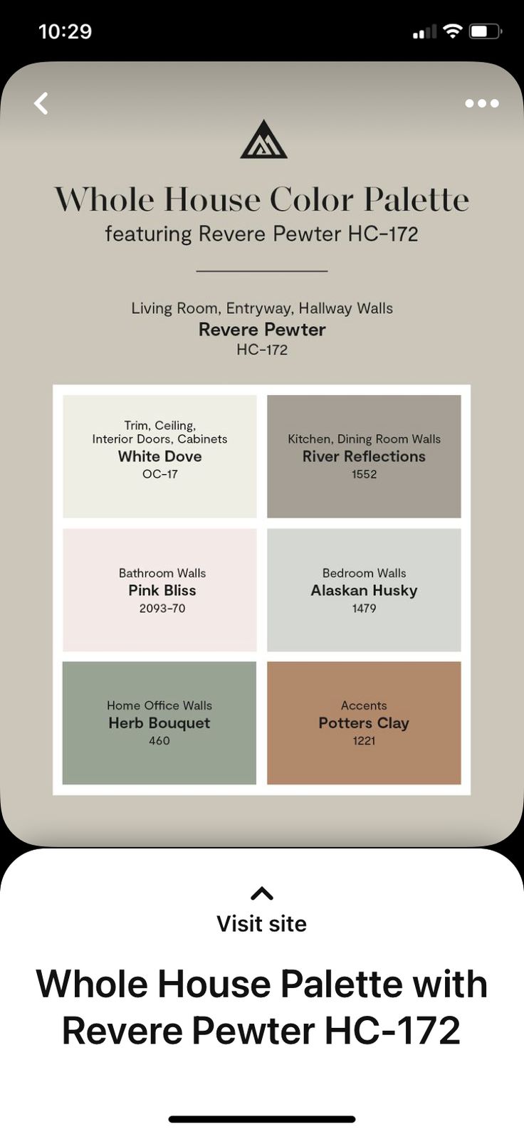 the whole house palette with revere pewer hc - 17 and other colors