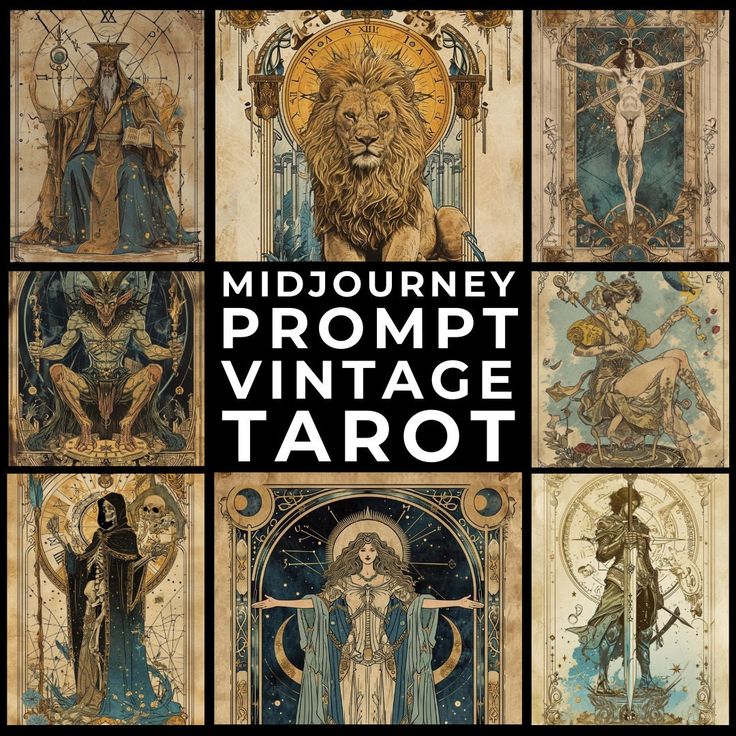 the cover to mid - journey prompt vintage tarot, with images of women and men