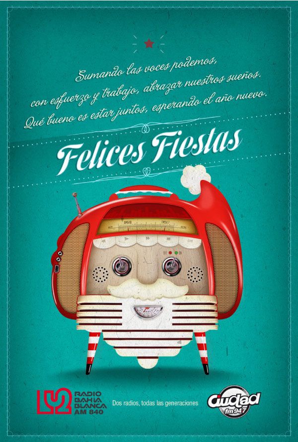 a poster with an image of a santa clause on it's face and the words felices fiestas written in spanish