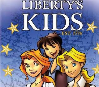 the cover of liberty's kids, featuring three girls and one boy with stars around them