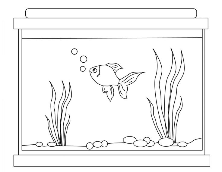 a fish in an aquarium with rocks and pebbles coloring pages for kids, free printable