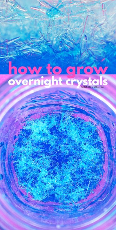 the cover of how to grow overnight crystals, with blue and pink water in it