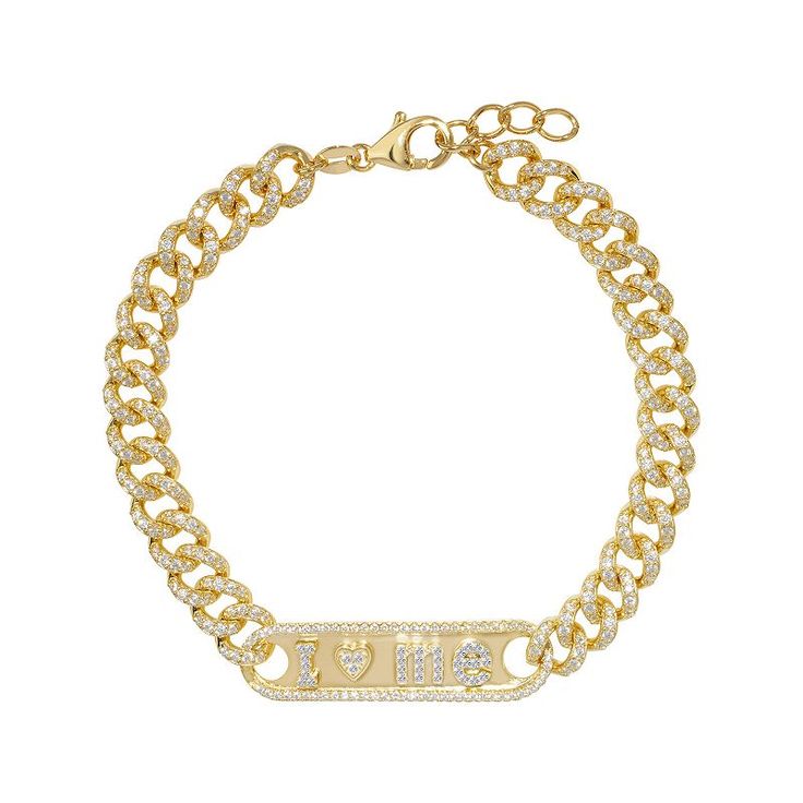 Accessorize in style with this Athra NJ Inc 14k Gold Over Sterling Silver Cubic Zirconia ID Bracelet. Click on this JEWELRY & WATCHES GUIDE to learn about fit, styles, materials and more! Accessorize in style with this Athra NJ Inc 14k Gold Over Sterling Silver Cubic Zirconia ID Bracelet. Click on this JEWELRY & WATCHES GUIDE to learn about fit, styles, materials and more! FEATURES Length: 7.25 in. Clasp: lobster-claw Nickel free Metal: sterling silver Plating: 14k gold flash plated Finish: poli Gold Name Bracelet With Diamond Accents, Gold Cubic Zirconia Name Bracelet For Anniversary, Jewelry Accessories Ideas, Id Bracelets, Accessories Ideas, Statement Bracelet, Lobster Claw, Gender Female, In Style