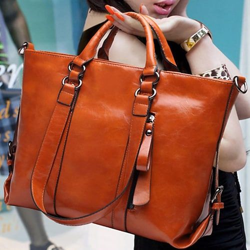 Category:Handbag,Tote,Shoulder Bag,Crossbody Bag; Embellishment:Zipper; Gender:Women's; Occasion:Outdoor,Office,Daily,Shopping; Material:PU Leather; Width:12; Height:27; Function:Large Capacity; Pattern:Solid Color; 2024 Trends:Work Bag; Length:35 Leather Work Tote, Work Tote Bag, Work Tote, Wholesale Handbags, Retro Mode, Leather Handbags Women, Cheap Handbags, Moda Vintage, Work Bag