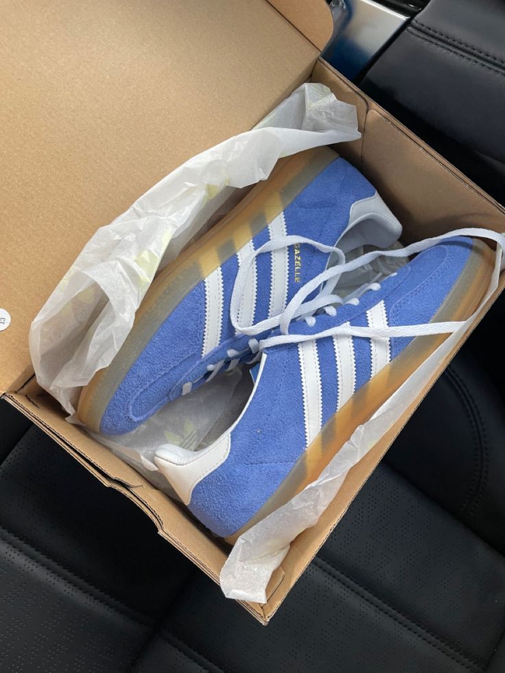 #gazelle #adidas #shoes #sneakers Adidas Gazelle Blue Fusion Outfit, Gazzele Adidas, Gazelebi Adidas, Gazelle Adidas Shoes, Gazelle Shoes Outfit, Adidas Gazelle Aesthetic, Blue Gazelle Adidas Outfit, Adidas Shoes Blue, Gazelles Adidas