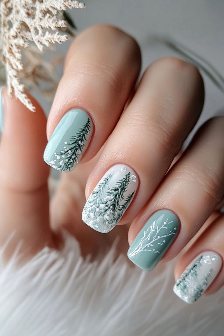 Nails Design Winter 2024, Holiday Nails Snowman, Christmas Design For Nails, Winter Nails Coffin Short, Diy Winter Nail Art, White Christmas Tree Nail Art, Florida Christmas Nails, White Snowy Nails, Christmas Tropical Nails