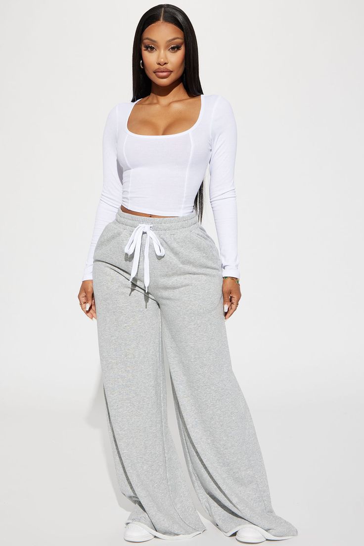 Available In Heather Grey. Wide Leg Pant High Waisted Elastic Waistband Drawstring Pockets Oversized French Terry 60% Cotton 40% Polyester Imported | My Turn Again Lounge Pant in Heather Grey size Medium by Fashion Nova Cozy College Outfit, Sweatpants Outfit Fall, Summer Lounge Wear, Beach Lounge Wear, Cute Lounge Outfits, Wide Leg Pants High Waisted, Lounge Outfits, Lounge Outfit, My Turn