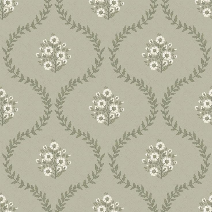 a gray and white wallpaper with small flowers on the bottom half of each flower