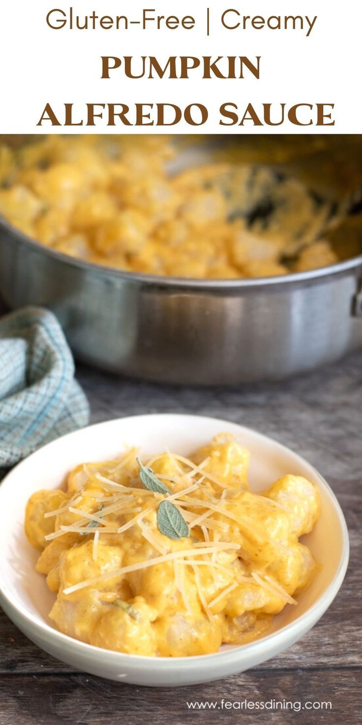 gluten - free pumpkin sage gnocchi in a white bowl on a wooden table