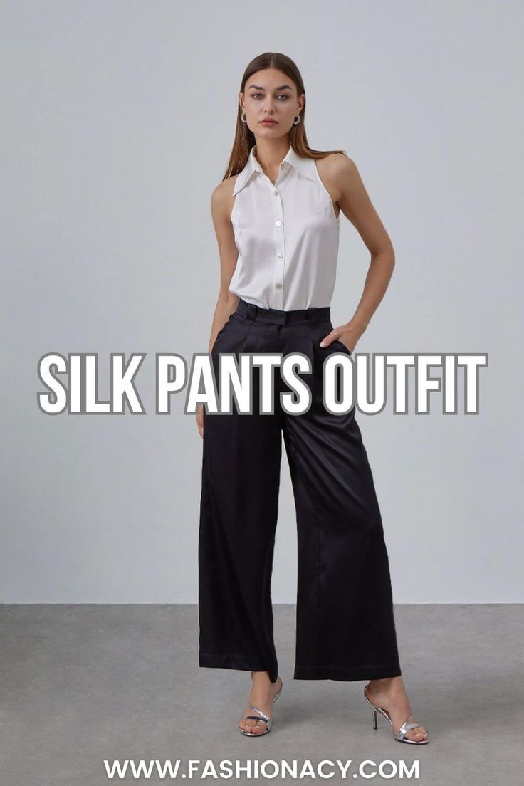 Silk Pants Outfit, Black & Navy Silk Pants Outfit, Silk Pants, Fashion Tips For Women, Midnight Black, Mulberry Silk, Pants Outfit, Black And Navy, Silk, Navy