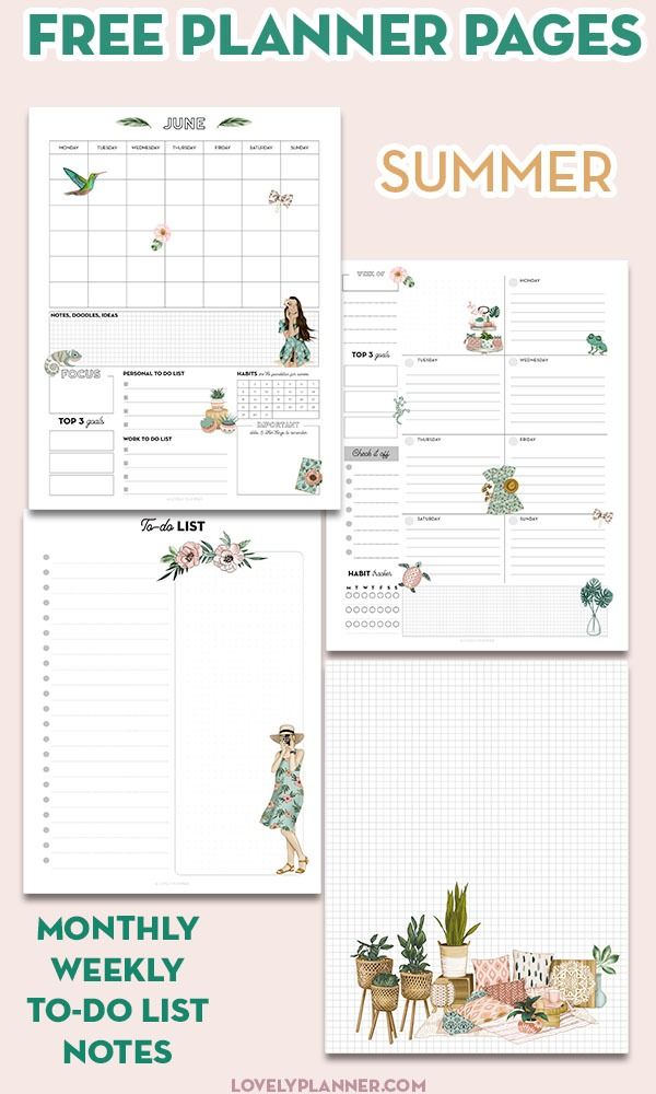 the free printable planner pages for summer