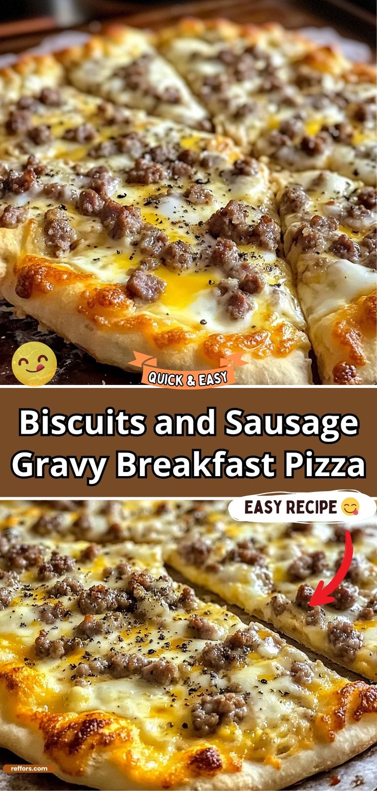 the pizza has cheese and sausage on it, along with an easy recipe to make it