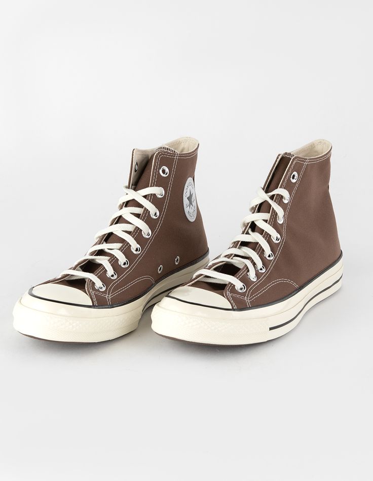 Converse Chuck 70 Canvas High Top Shoes. By 1970, The Chuck Taylor All Star Evolved Into One Of The Best Basketball Sneakers, Ever. The Chuck 70 Celebrates That Heritage By Bringing Together Archival-Inspired Details With Modern Comfort Updates. Ortholite Insole Cushioning And Winged Tongue Stitching Takes The Comfort Level Up A Notch. A Glossy, Egret Midsole And Signature Star Ankle Patch Brings Out The Shoe's Iconic, Vintage Style. Updated In Archival Color On Premium Canvas. Imported. Cel Shaded Converse, Converse Light Brown, Cute Shoes And Outfits, Gender Neutral Shoes, 1970 Shoes Women, Brown Shoes For Women, Earthy Converse, Cute Converse Colors, Shoes For Back To School 2024