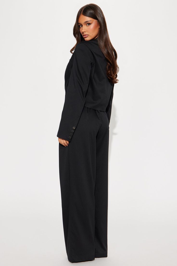 Available In Black. 3 Piece Pant Set Double Breasted Cropped Blazer Button Front Vest Wide Leg Pant Elastic Back Non Stretch 32" Inseam Shell: 78% Polyester 20% Rayon 2% Spandex Lining: 100% Polyester Imported | Madeline 3 Piece Pant Set in Black size 2X by Fashion Nova Wide Leg Pantsuit With Button Closure For Work, Black Button-up Work Pants, Black Button-up Pants For Work, Solid Button-up Pants For Workwear, Button-up Office Pants, Cropped Blazer, Wide Leg Pant, Blazer Buttons, Pant Set