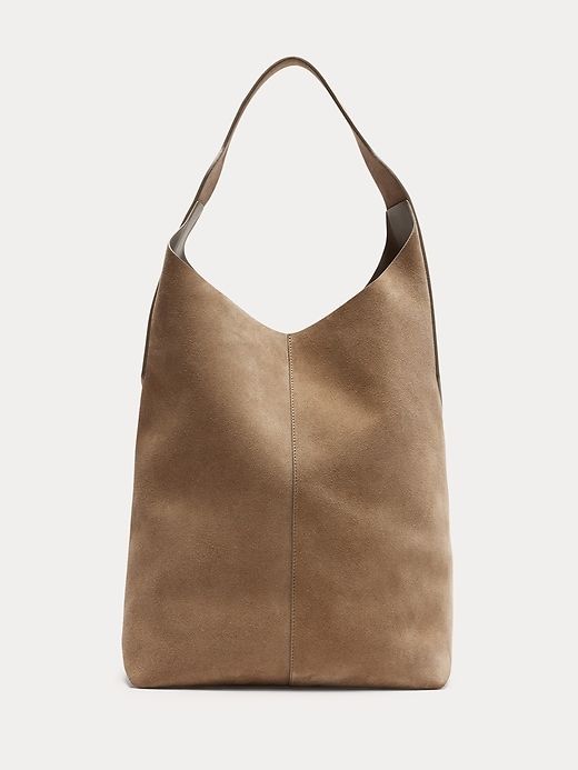 Slouchy Vida Suede Bag | Banana Republic Chic Suede Bucket Bag With Removable Pouch, Chic Suede Bag For On-the-go, Modern Rectangular Suede Hobo Bag, Modern Suede Hobo Bag With Double Handle, Elegant Everyday Suede Hobo Bag, Modern Double Handle Suede Hobo Bag, Chic Suede Hobo Bag With Removable Pouch, Chic Suede Bucket Bag With Suede Lining, Chic Rectangular Suede Bucket Bag