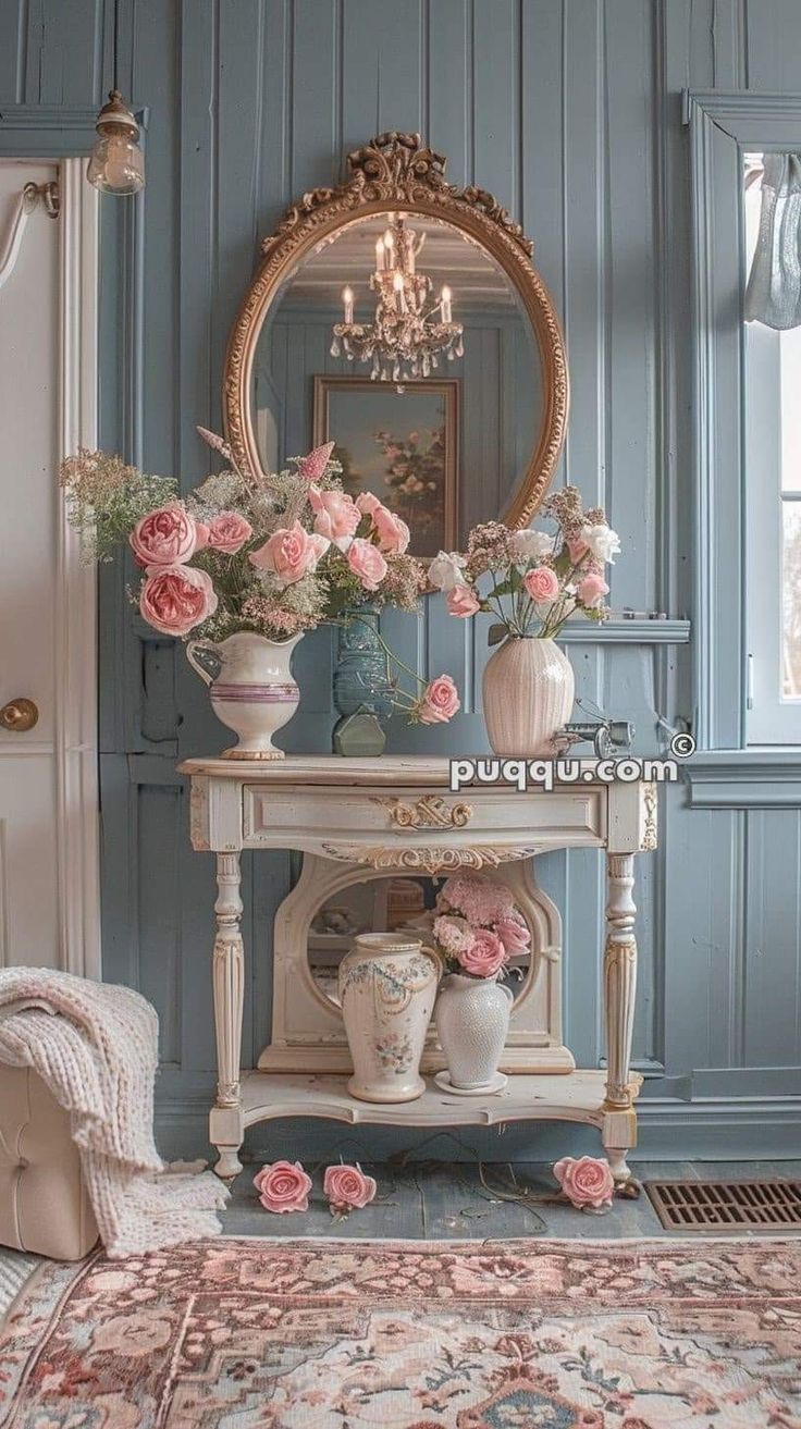 Creative Entryway, Shabby Chic Entryway, Small Entryways, Casa Vintage, Entryway Ideas, Entry Way Design, Entrance Design, Green Theme, French Country Cottage