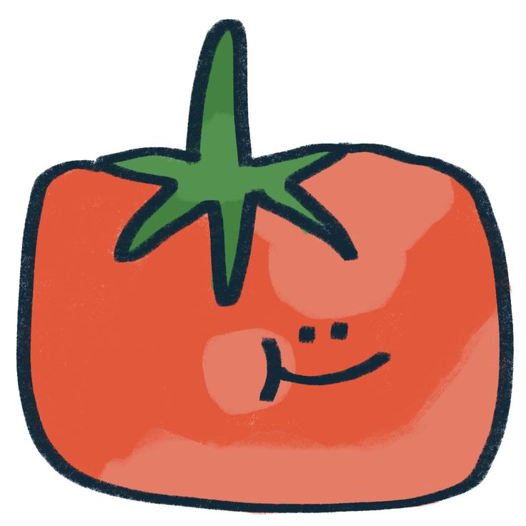 an orange tomato with a green star on it's head and eyes, drawn by hand