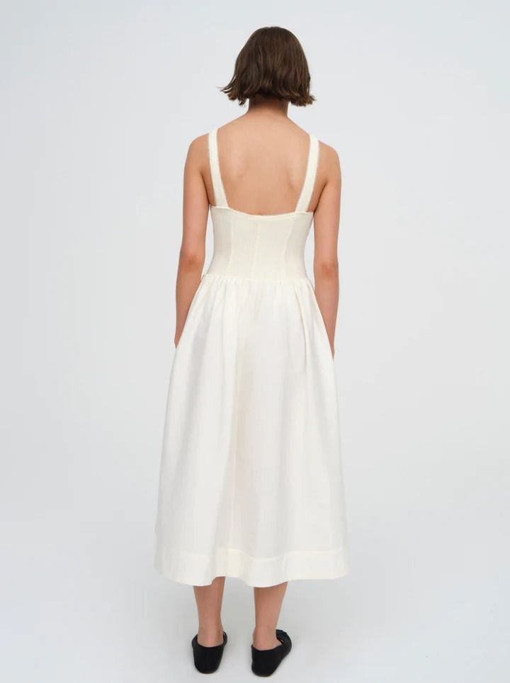 Billie Pointelle Midi Dress | For Love & Lemons Fitted A-line Midi Dress For Summer, Classic Sleeveless Midi Dress For Summer, Spring A-line Midi Dress With Smocked Bodice, Classic A-line Spring Dress, Elegant Midi Dress With Smocked Bodice For Daywear, Summer Midi Dress With Pleated Bodice And Fitted Waist, Workwear Midi Dress With Smocked Bodice, Summer A-line Midi Dress For Daywear, Elegant Dresses With Smocked Bodice And Fitted Waist